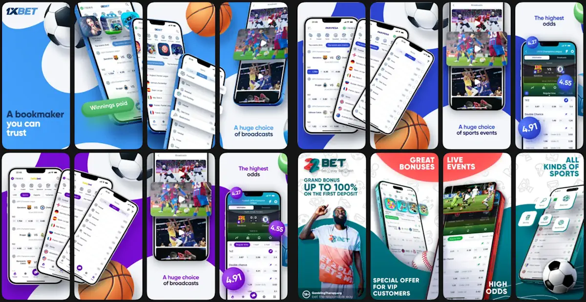 Mobile app 1xBet, 22bet, Paripesa and Helabet App Store Screenshots Banner